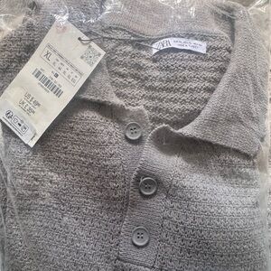 Zara Gray Ribbed Knit Sweater Casual Crew Neck